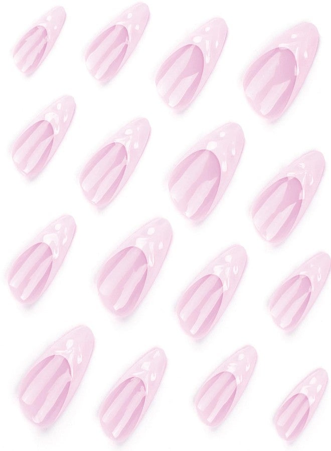 SINHOT Stiletto Press on Nails Long Fake Nails Pink Acrylic Nails Glossy Glue on Nails 3D Swirl Almond Artificial Nails Stick on French Tip False Nails with Design 24 pcs - Image 5